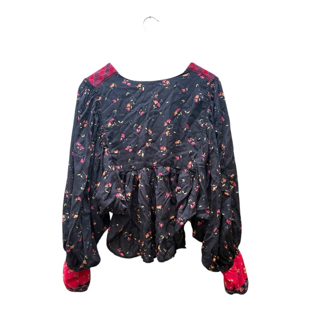 Free People Black and Red Embellished Long Sleeve Blouse - Picture 3 of 5